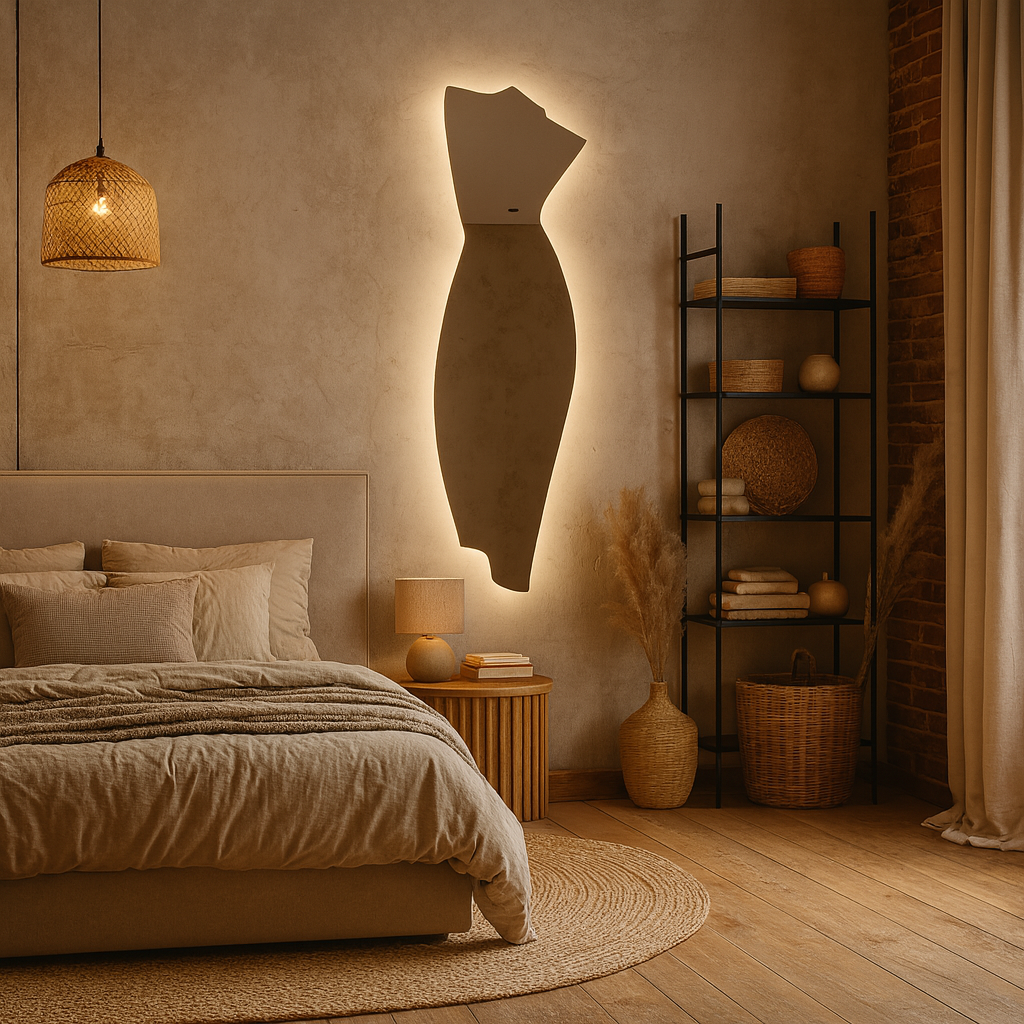 Modern LED Full Length Mirror – Asymmetrical Sculptural Backlit Mirror