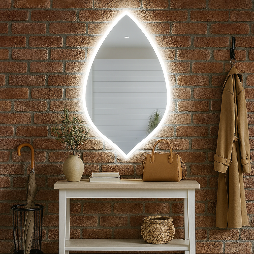 Modern LED Bathroom Mirror – Leaf Shape Backlit Wall Mirror