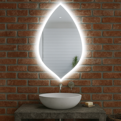 Modern LED Bathroom Mirror – Leaf Shape Backlit Wall Mirror