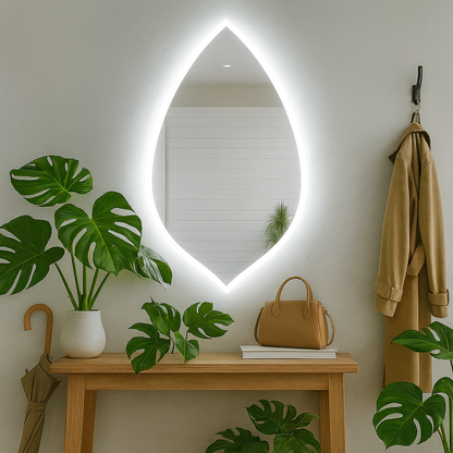 Modern LED Bathroom Mirror – Leaf Shape Backlit Wall Mirror