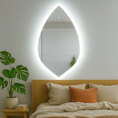 Modern LED Bathroom Mirror – Leaf Shape Backlit Wall Mirror