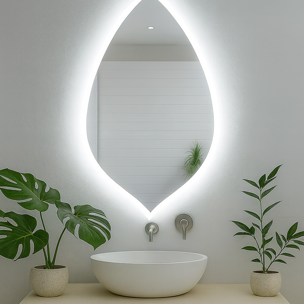 Modern LED Bathroom Mirror – Leaf Shape Backlit Wall Mirror