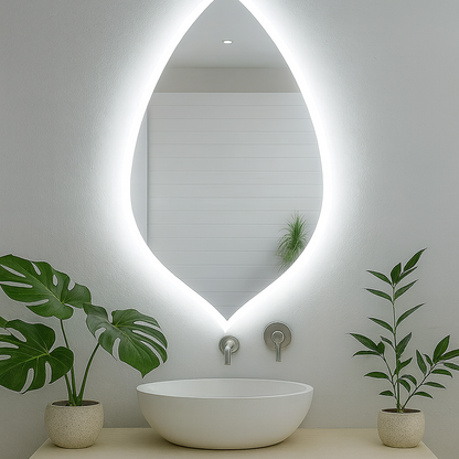Modern LED Bathroom Mirror – Leaf Shape Backlit Wall Mirror