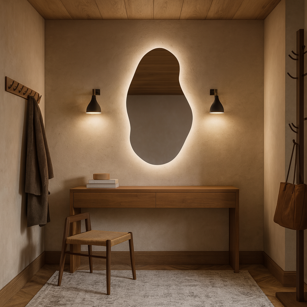LED Bathroom Mirror – Irregular Organic Shaped Lighted Vanity Mirror with Touch Sensor