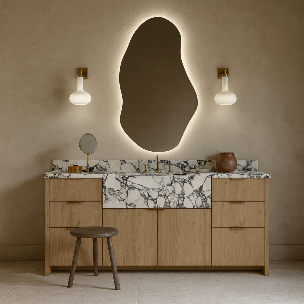 LED Bathroom Mirror – Irregular Organic Shaped Lighted Vanity Mirror with Touch Sensor