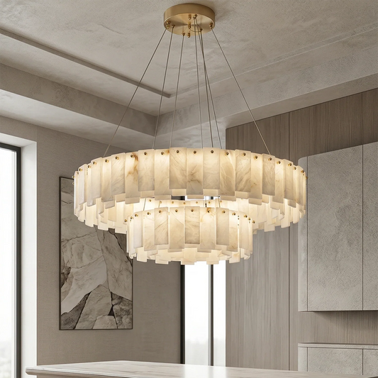 Modern Alabaster Celestial Round Chandelier