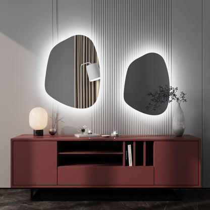 LED Bathroom Mirror Asymmetrical Design – Modern Organic Backlit Wall Mirror