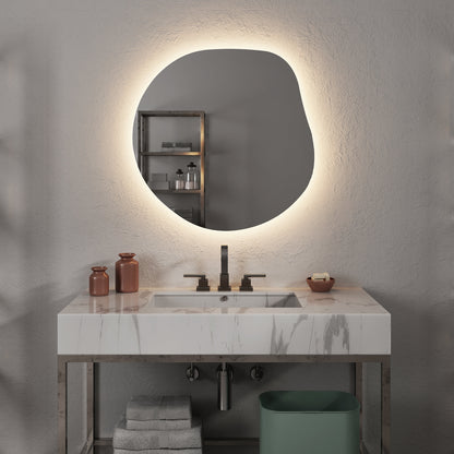 LED Bathroom Mirror Irregular Shape – Modern Asymmetrical Backlit Wall Mirror | Dimmable Warm & Cool Light (3000K–6500K)