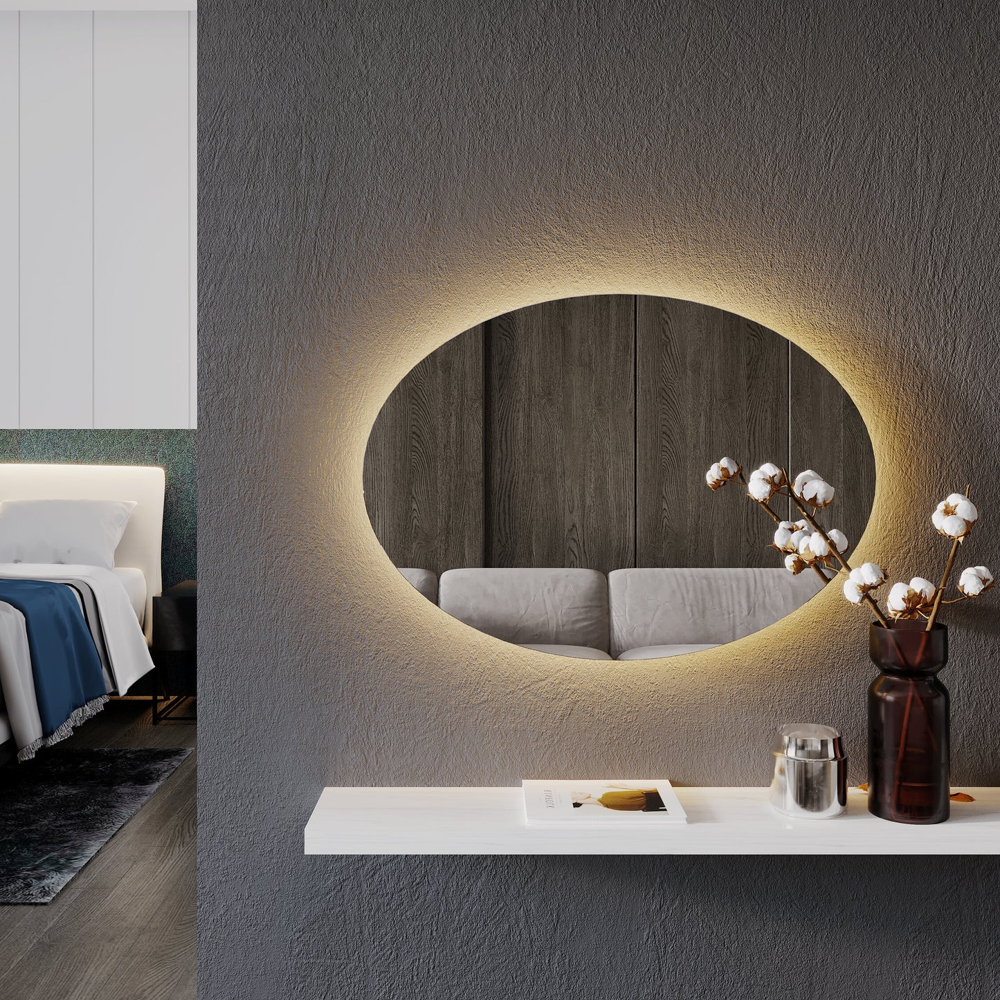 LED Bathroom Mirror Oval – Modern Backlit Vanity Wall Mirror with Dimmable Light