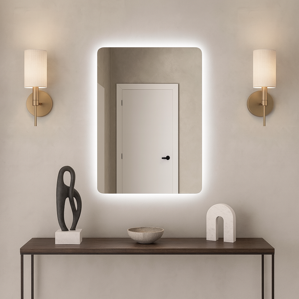 LED Bathroom Mirror – Rectangular Lighted Vanity Mirror with Backlit Glow, Modern Wall Mirror