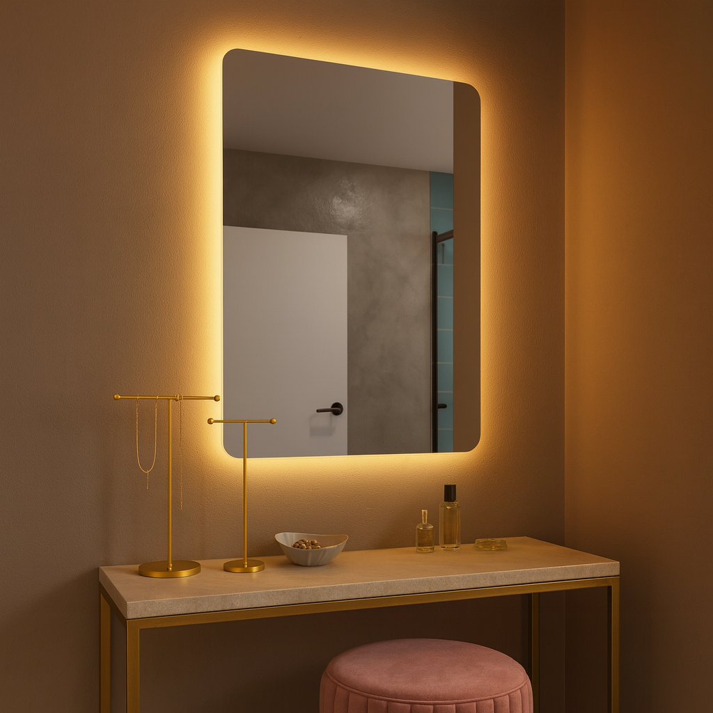 LED Bathroom Mirror – Rectangular Lighted Vanity Mirror with Backlit Glow, Modern Wall Mirror