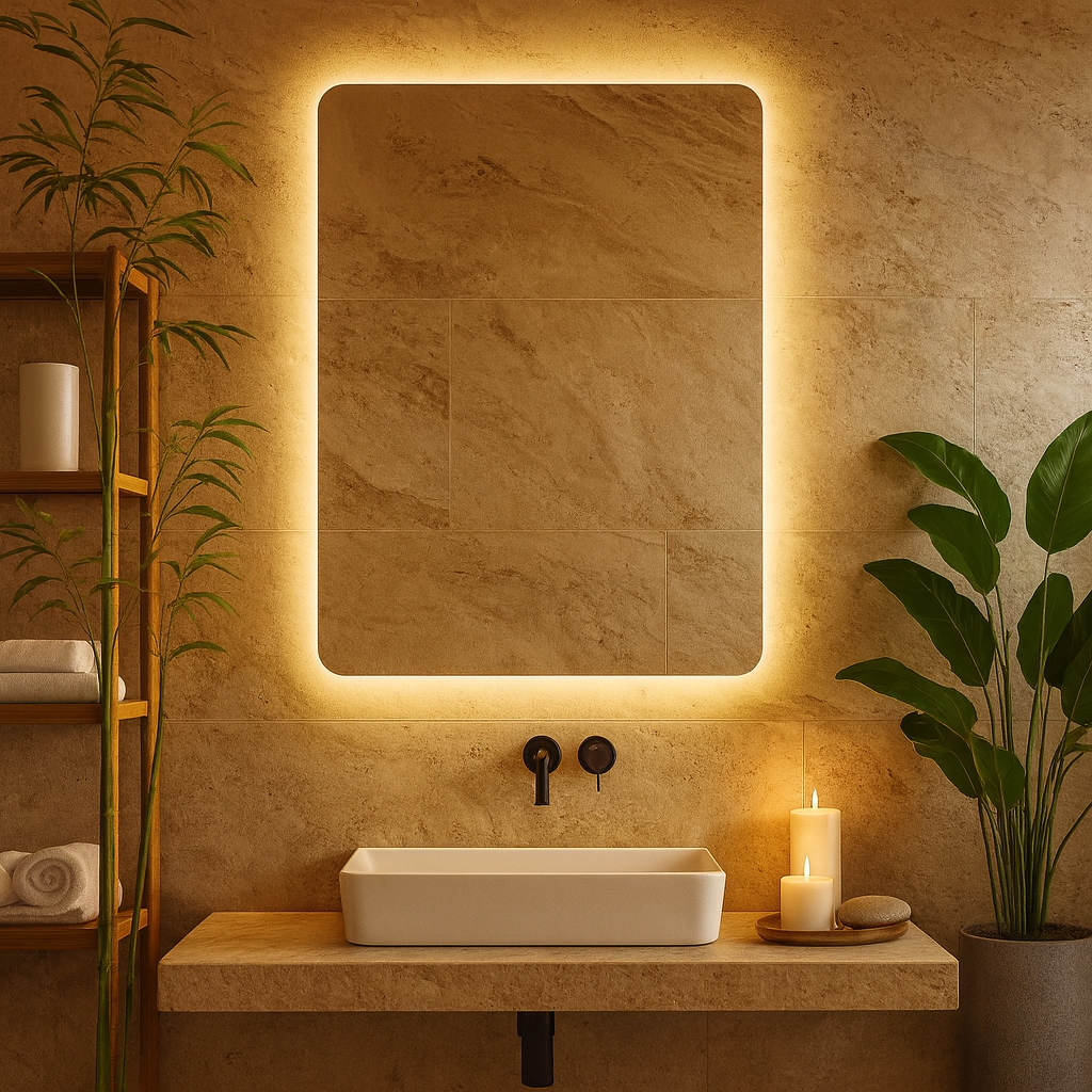 LED Bathroom Mirror – Rectangular Lighted Vanity Mirror with Backlit Glow, Modern Wall Mirror