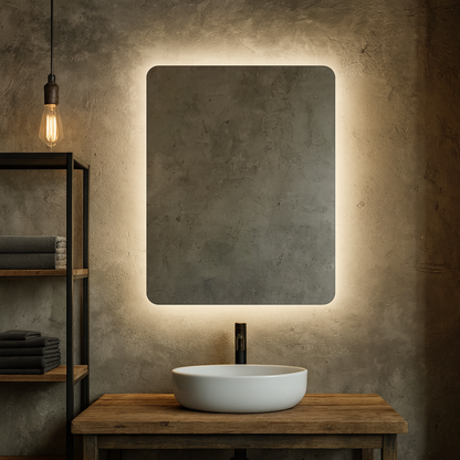 LED Bathroom Mirror – Rectangular Lighted Vanity Mirror with Backlit Glow, Modern Wall Mirror