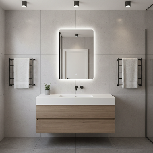 LED Bathroom Mirror – Rectangular Lighted Vanity Mirror with Backlit Glow, Modern Wall Mirror