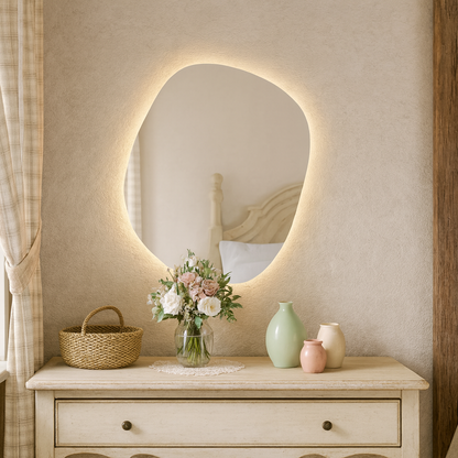 LED Bathroom Mirror – Organic Shaped Backlit Vanity Mirror with Touch Sensor, Modern Lighted Wall Mirror