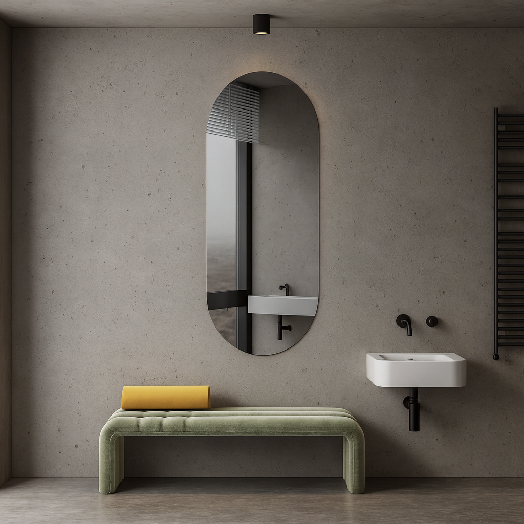 Modern Arched Wall Mirror – Frameless Oval Bathroom Vanity Mirror, Minimalist Capsule Shape Mirror |