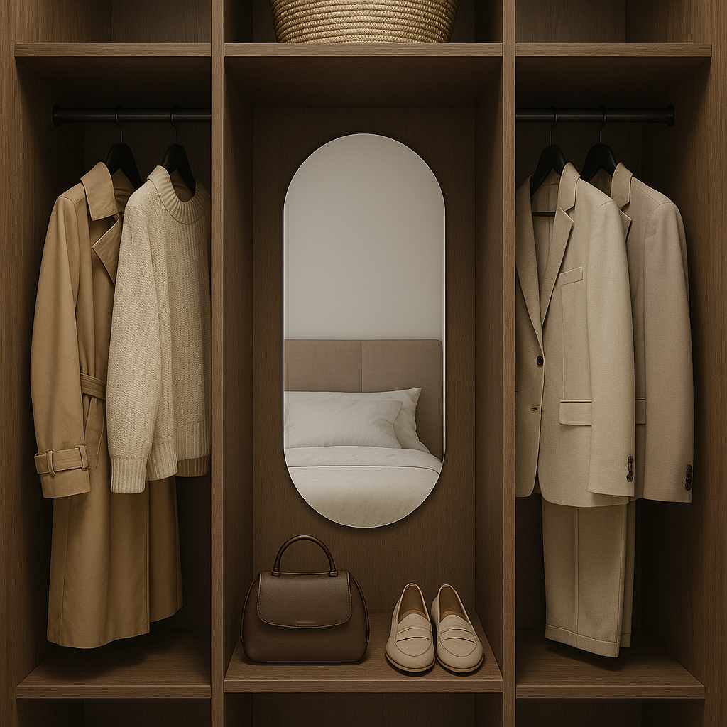 Modern Arched Wall Mirror – Frameless Oval Bathroom Vanity Mirror, Minimalist Capsule Shape Mirror |