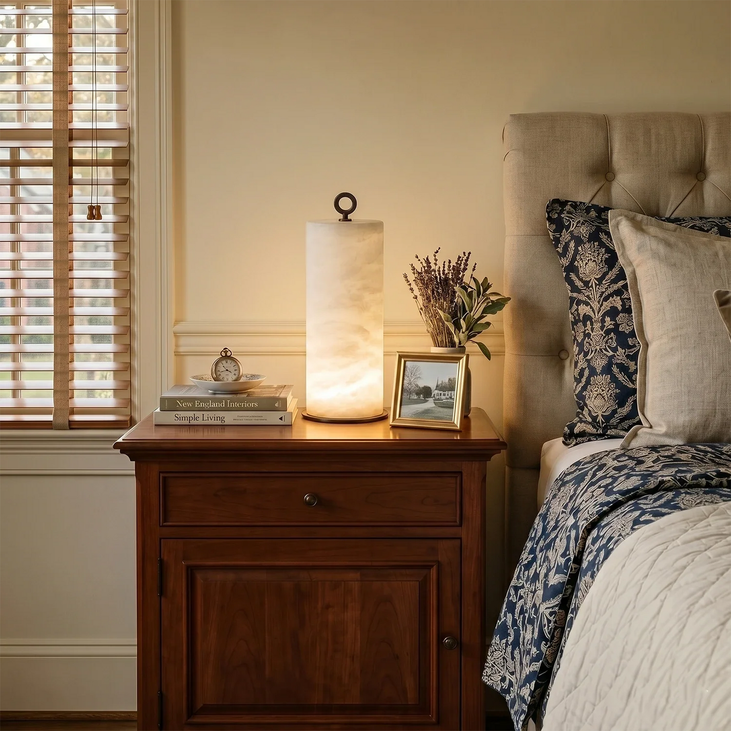 Natural Alabaster Cylinder Table Lamp