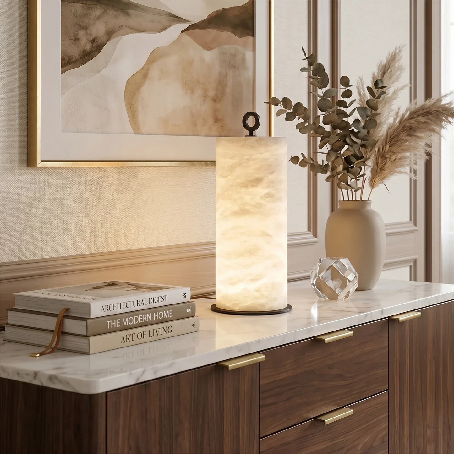 Natural Alabaster Cylinder Table Lamp