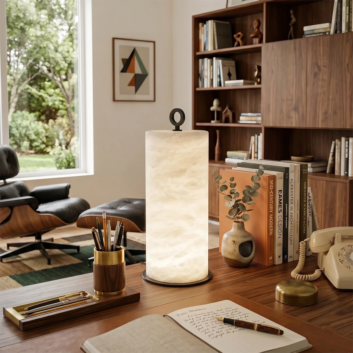 Natural Alabaster Cylinder Table Lamp