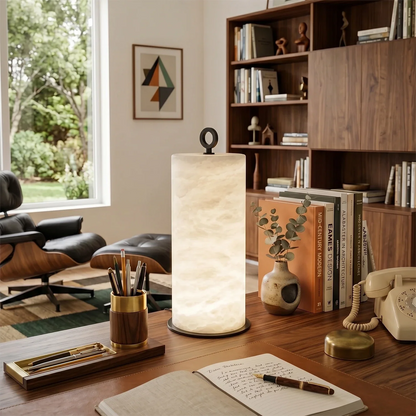 Natural Alabaster Cylinder Table Lamp