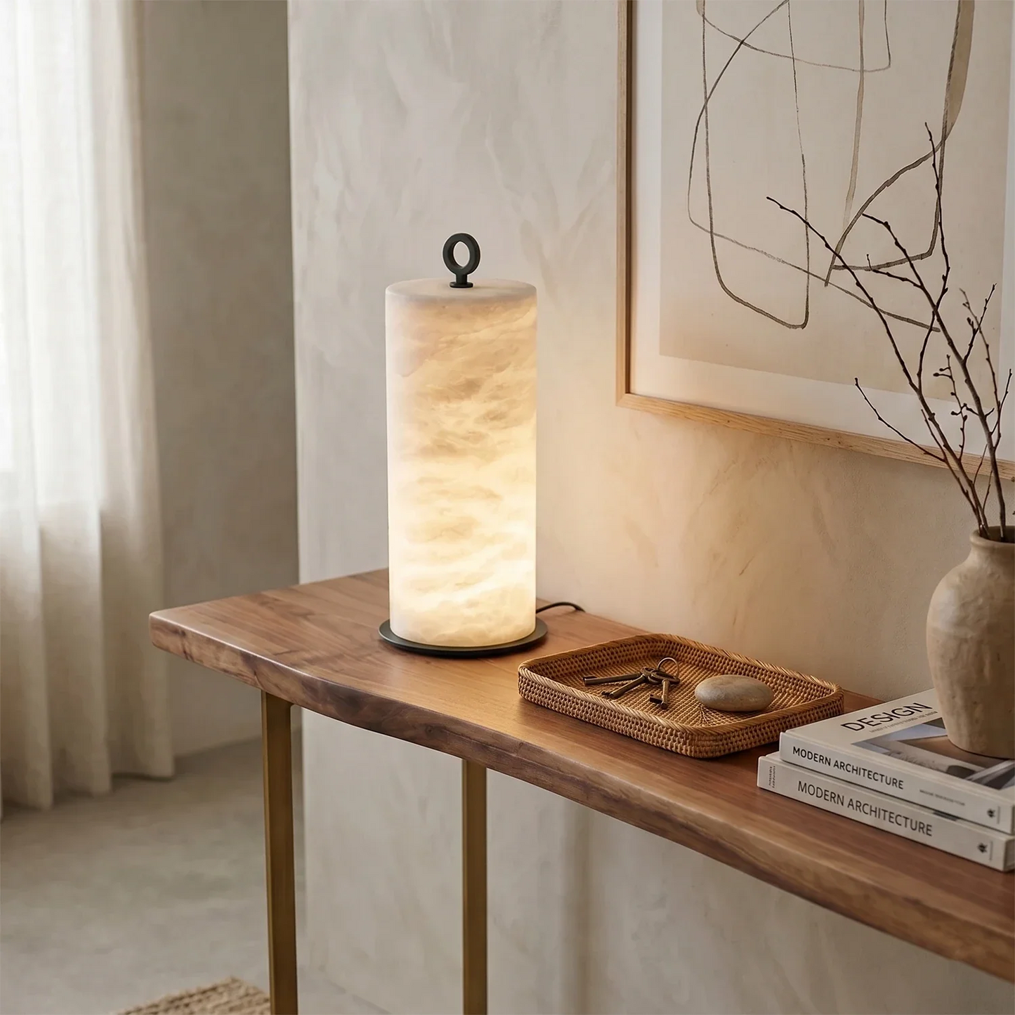 Natural Alabaster Cylinder Table Lamp