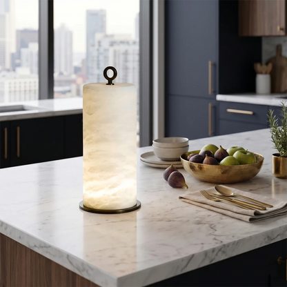 Natural Alabaster Cylinder Table Lamp