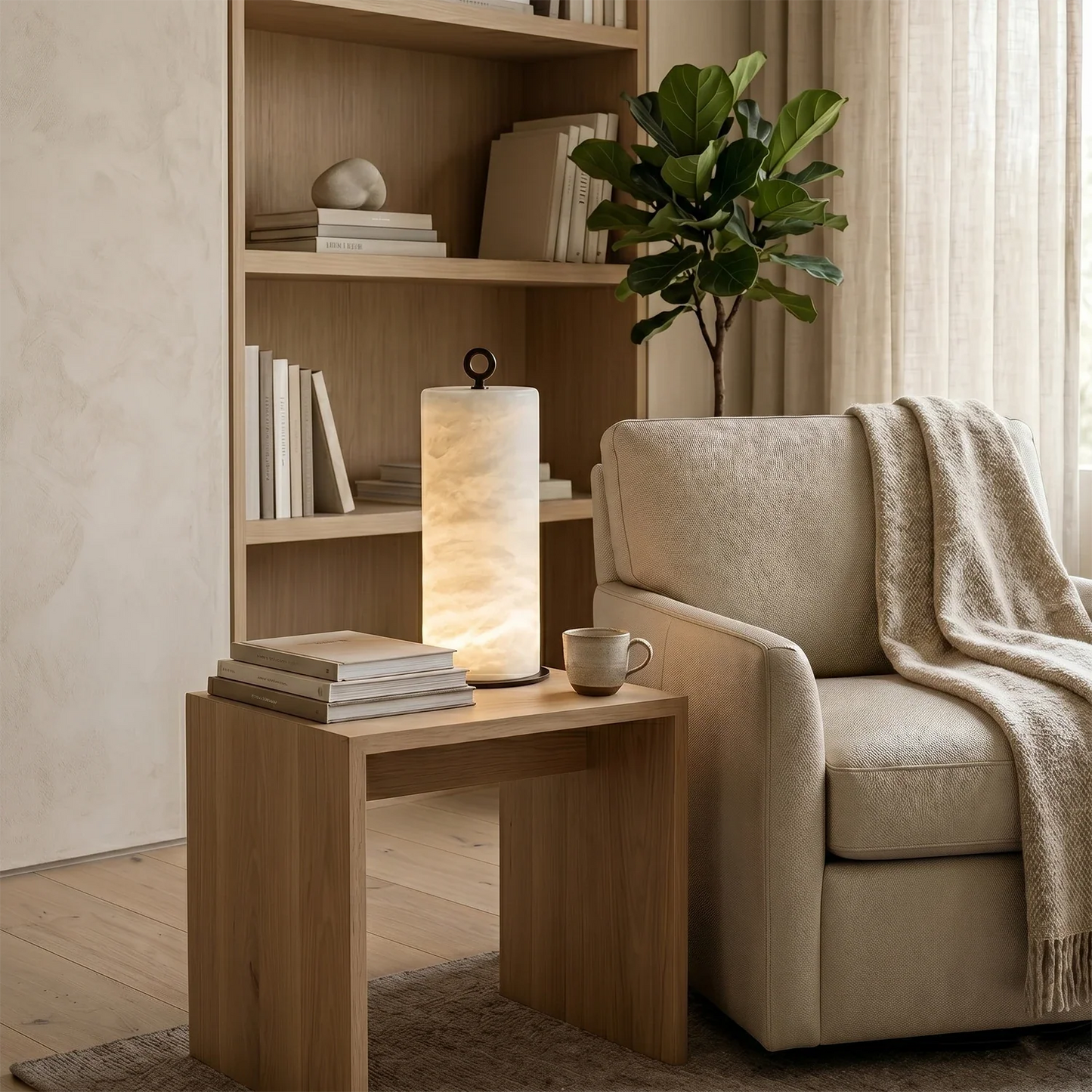 Natural Alabaster Cylinder Table Lamp