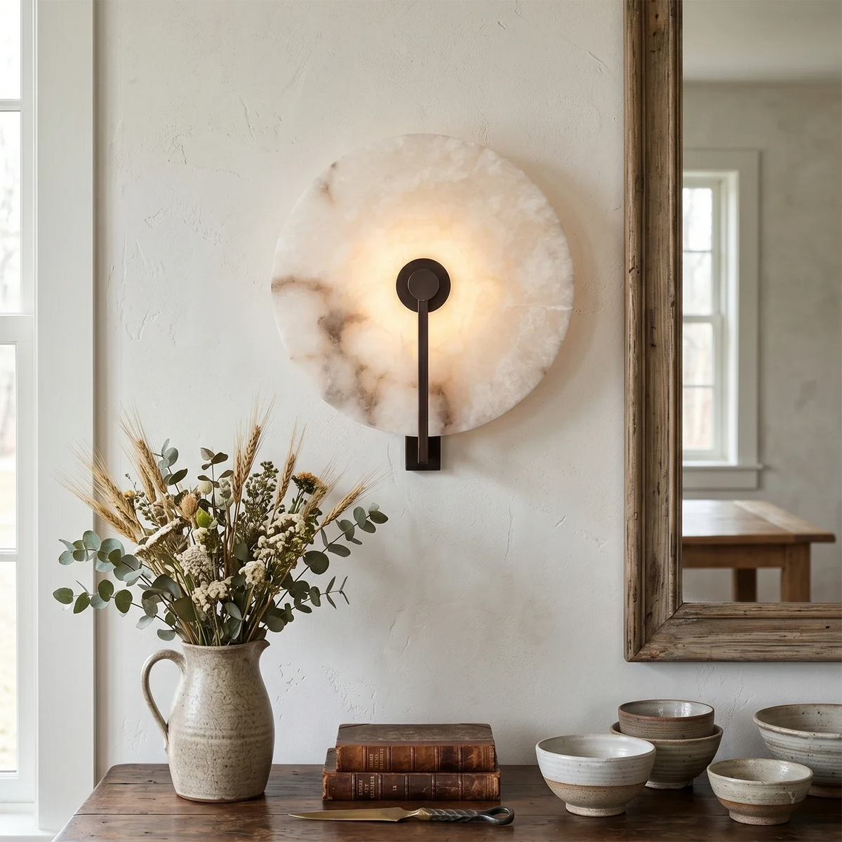 Natural Alabaster Disc LED Wall Sconce