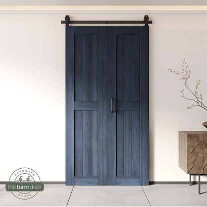 2-Door Bifold Barn Door Kit - Black Hardware with Folding Panels for Space-Saving Closets