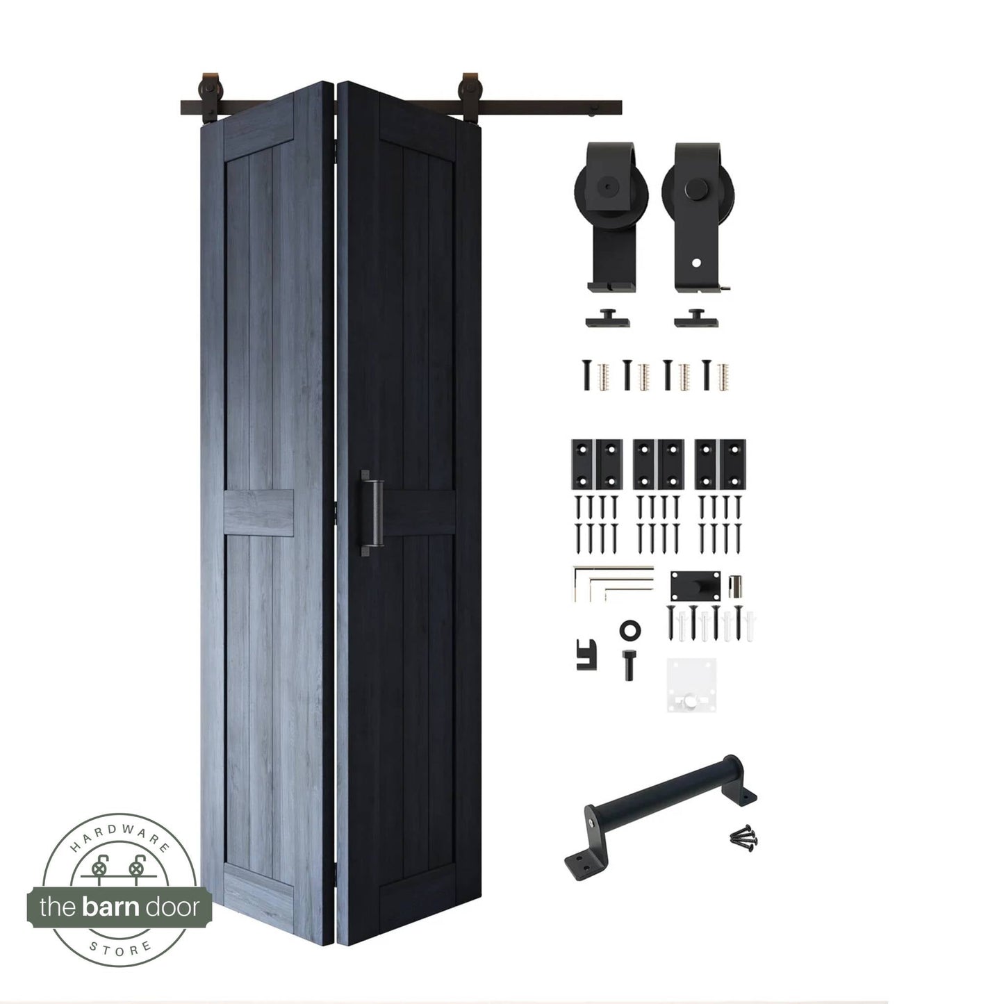 2-Door Bifold Barn Door Kit - Black Hardware with Folding Panels for Space-Saving Closets