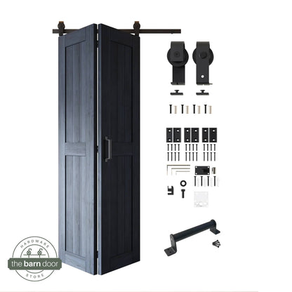 2-Door Bifold Barn Door Kit - Black Hardware with Folding Panels for Space-Saving Closets