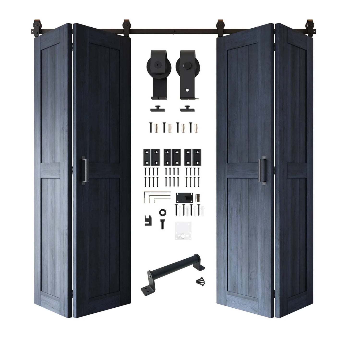 Biparting Bifold Barn Door Kit - 4 Doors with Black Hardware for Large Closet Openings