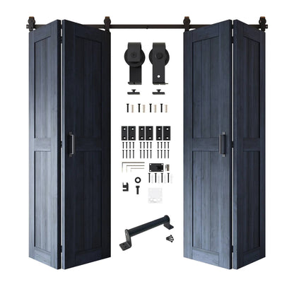 Biparting Bifold Barn Door Kit - 4 Doors with Black Hardware for Large Closet Openings