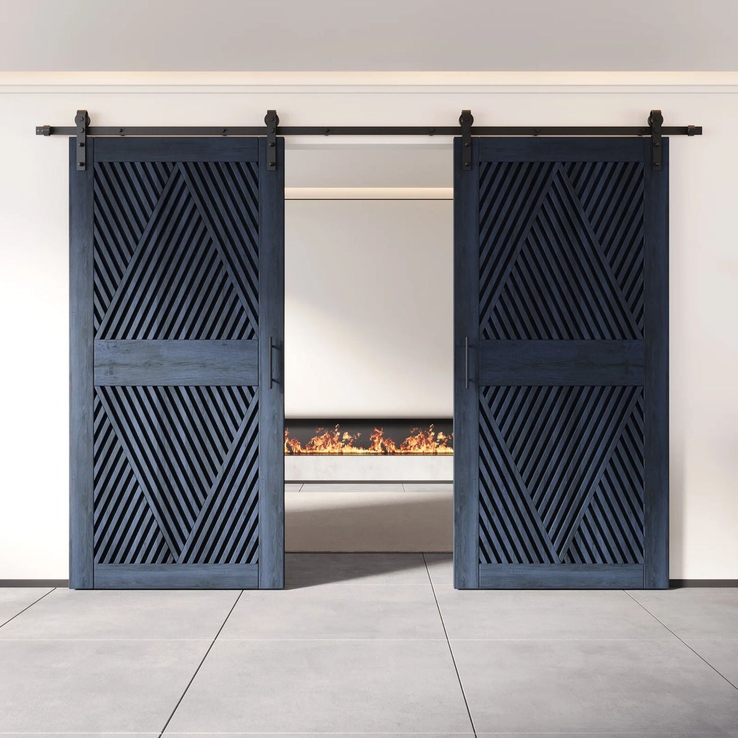 Double Barn Door Kit - Diamond Pattern with Matte Black Hardware & 8 Color Finishes