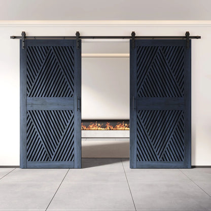 Double Barn Door Kit - Diamond Pattern with Matte Black Hardware & 8 Color Finishes