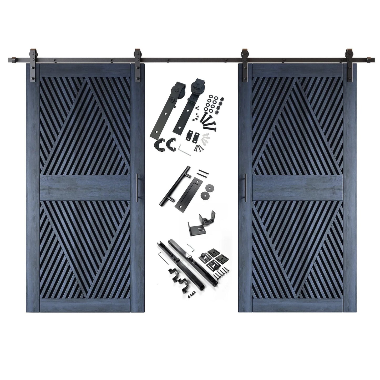 Double Barn Door Kit - Diamond Pattern with Matte Black Hardware & 8 Color Finishes