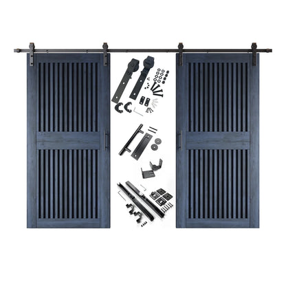 Double Barn Door Kit - Vertical Slat Design with Black Hardware & Custom Finishes