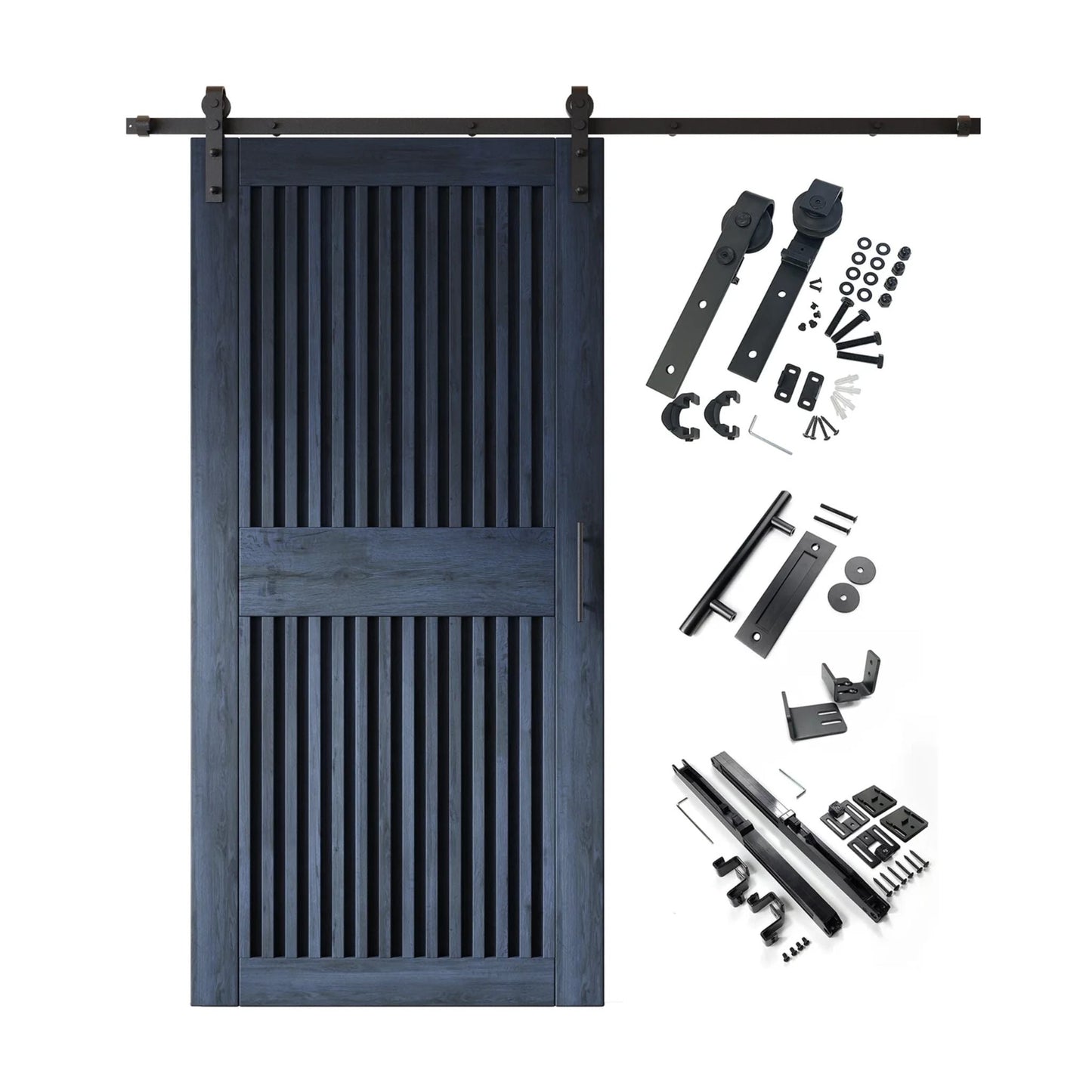 Vertical Slat Barn Door Kit - Black Hardware with DIY Unassembled System & Custom Finishes