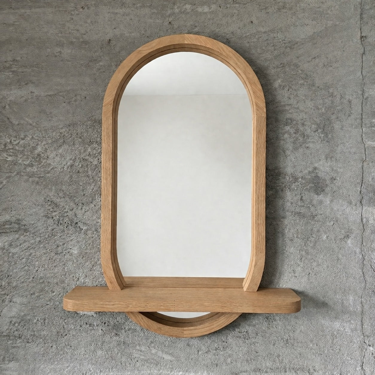 Capsule Wood Wall Mirror with Shelf, Modern Entryway and Vanity Mirror