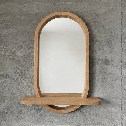 Capsule Wood Wall Mirror with Shelf, Modern Entryway and Vanity Mirror