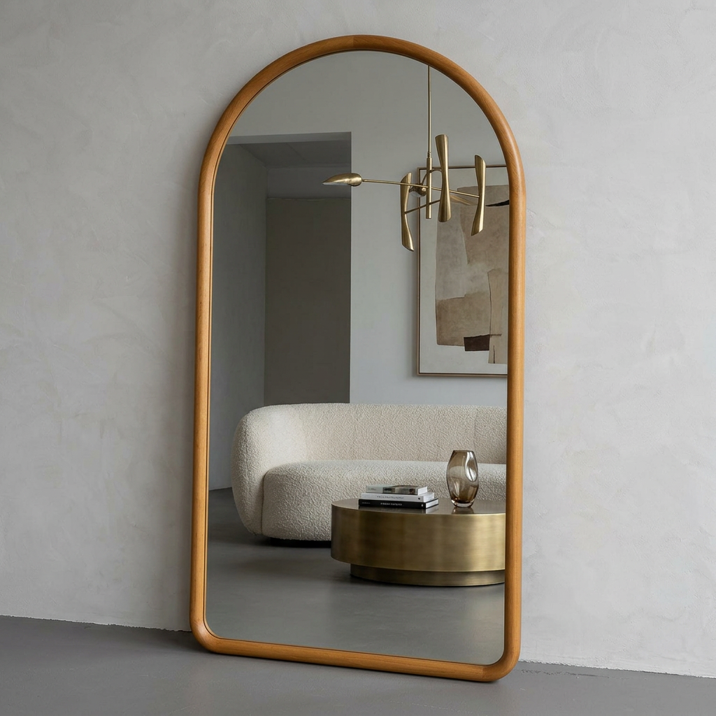 Arched Full Length Mirror – Natural Beech Wood Frame, Modern Elegance Home Decor