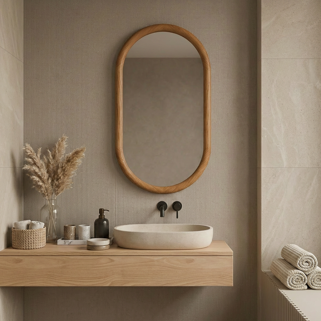 Capsule Beech Wood Frame Mirror | Full Length Oval Bathroom & Entryway Decor