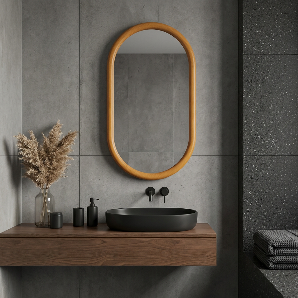 Capsule Beech Wood Frame Mirror | Full Length Oval Bathroom & Entryway Decor