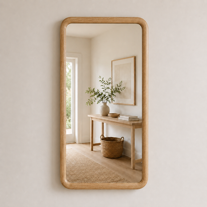 Rounded Rectangle Wall Mirror, Wood Framed Mirror, Solid Beech Wood Bathroom Vanity Mirror