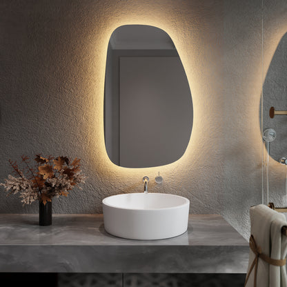 LED Bathroom Mirror Asymmetrical Design – Modern Backlit Wall Mirror with Dimmable Warm & Cool Light