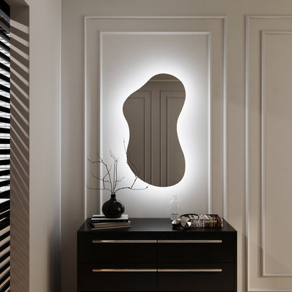 LED Bathroom Mirror Asymmetrical Shape – Modern Backlit Vanity Wall Mirror