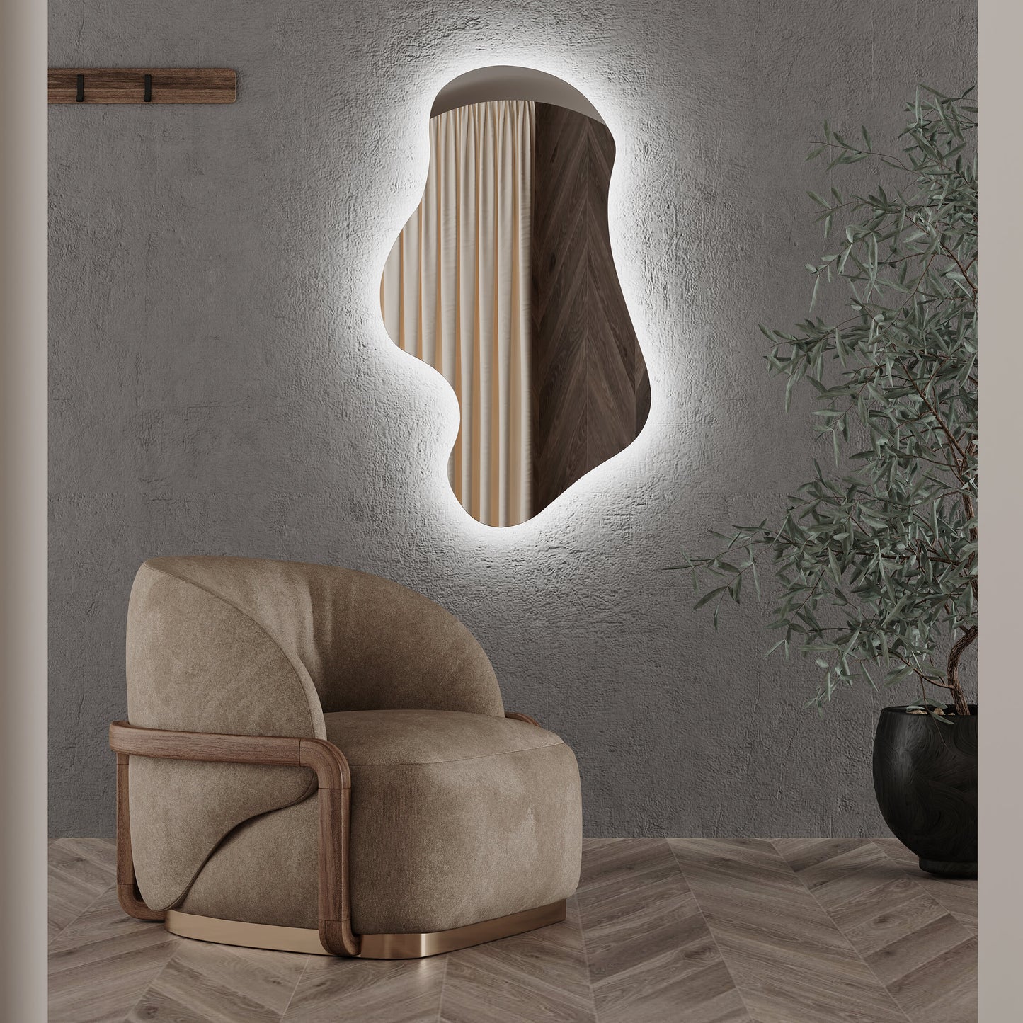 LED Bathroom Mirror Asymmetrical Shape – Modern Organic Backlit Wall Mirror with Warm & Cool Light