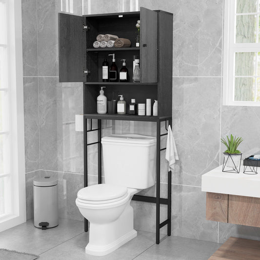 Over The Toilet Storage Cabinet | 2 Doors, Adjustable Shelf – Black