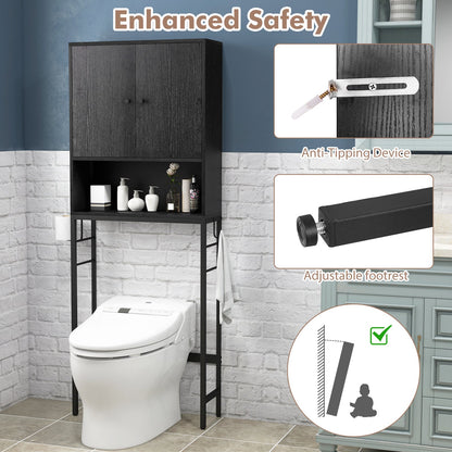 Over The Toilet Storage Cabinet | 2 Doors, Adjustable Shelf – Black